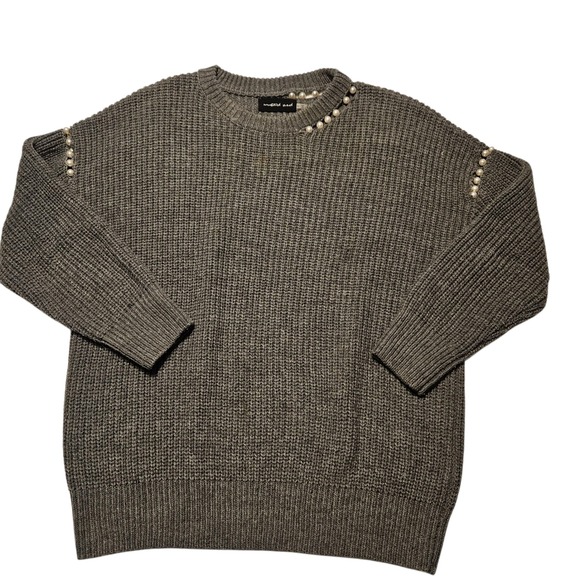Mustard Seed Womens Gray Pearl Embellished Long Sleeve Knit Sweater Size M - Picture 11 of 11